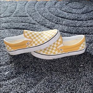 Yellow checkered slip on vans